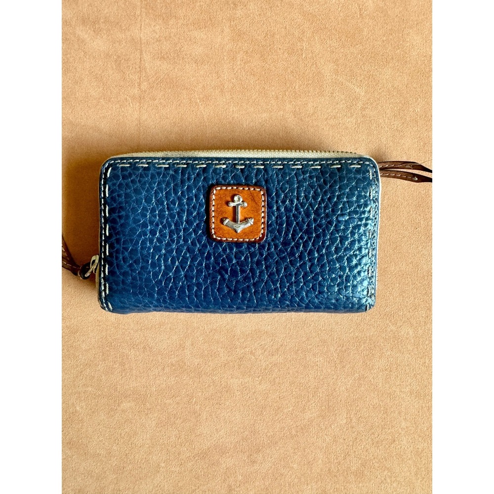 Brighton Navy Blue Leather Zip Wallet Anchor Nautical Pebbled